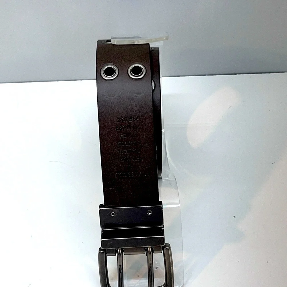 Reversable Belt Brown Black Silver Buckle Unisex Grommet Detail XL Mexico